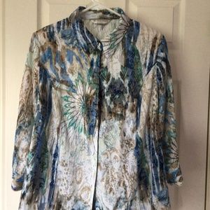 Alison Daley Watercolor Floral Print 3/4 Sleeved Blouse